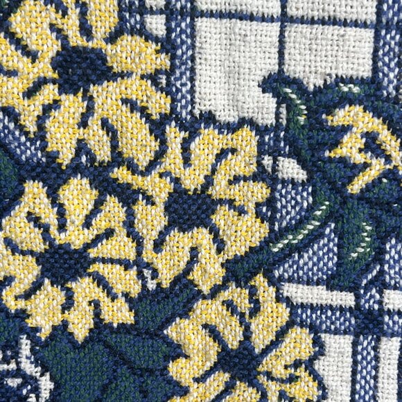 Large Plaid Floral Woven Fabric Throw for Upcycling – 69x48 – Pre-Owned - Picture 2 of 2